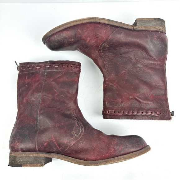 Free People Faryl Robin Dakota Ankle Boot 10 Oxblood Distressed Leather Zip Up - Picture 2 of 9